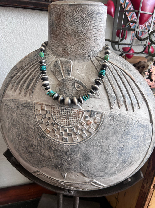 Rose Martin Sterling Silver & Turquoise Single Strand Beaded Necklace, 16 + 1-1/2 inches