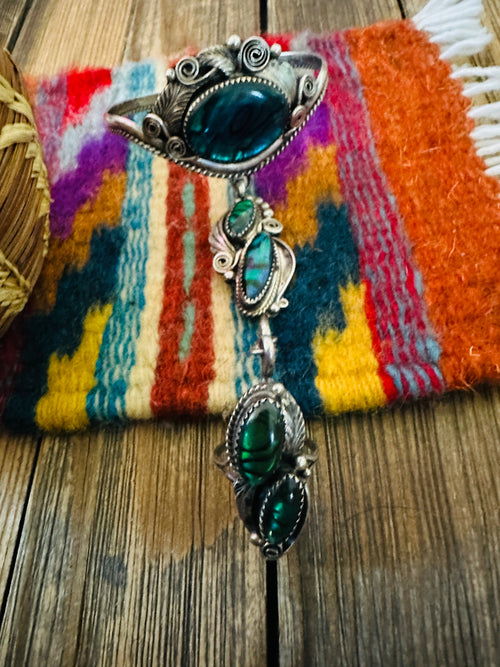 Handcrafted Old Pawn Sterling Silver & Abalone Cuff Bracelet Ring Combo