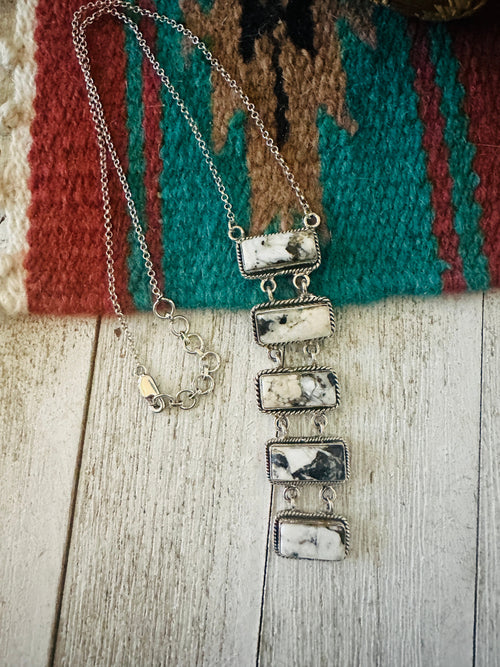 Handmade Sterling Silver & White Buffalo Lariat Necklace