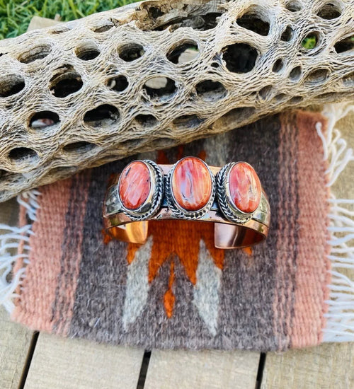 Navajo Orange Spiny, Copper and Sterling Silver Cuff Bracelet