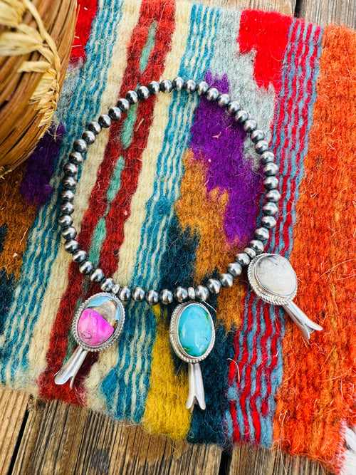 Handcrafted 3mm Sterling Silver Pearl & Multi Stone Blossom Stretch Bracelet