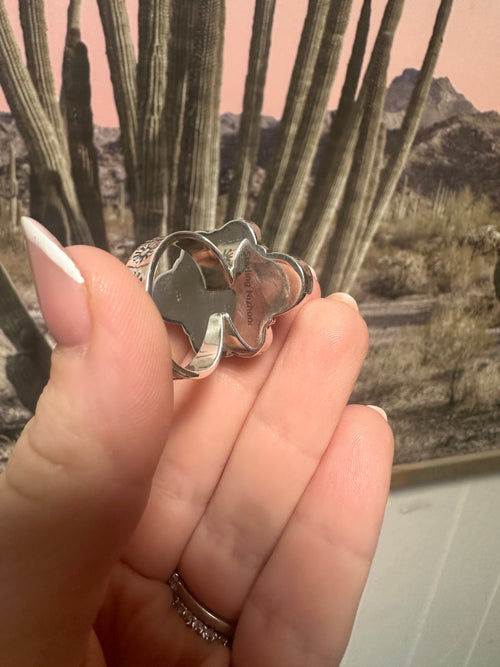 Beautiful Handmade Sonoran Mountain Turquoise, Wild Horse And Sterling Silver Adjustable Ring