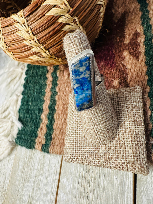 Old Pawn Handcrafted Lapis & Sterling Silver Ring Size 6.5