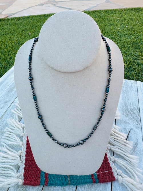 Sterling Silver Pearl & Lapis 18” Beaded Necklace