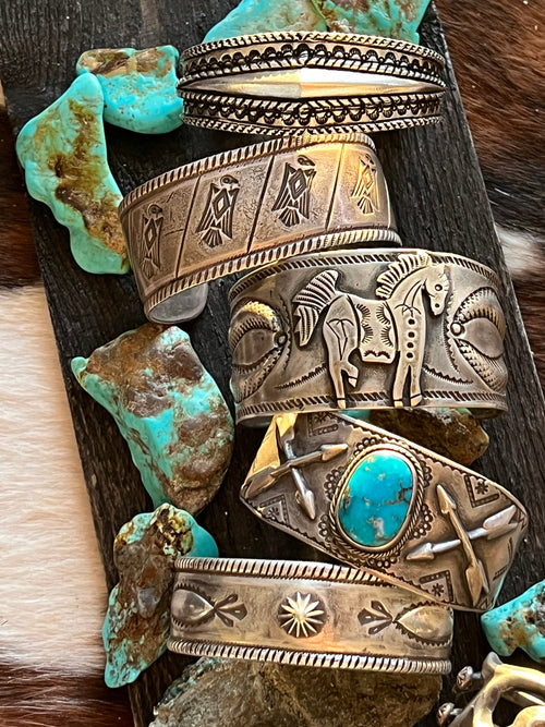 Hand Forged Old Pawn Sterling Silver Ingot Cuff Bracelet by Santa Fe Artist, Buffalo: The Equine