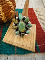 Navajo Sterling Silver & Royston Turquoise Cluster Adjustable Ring