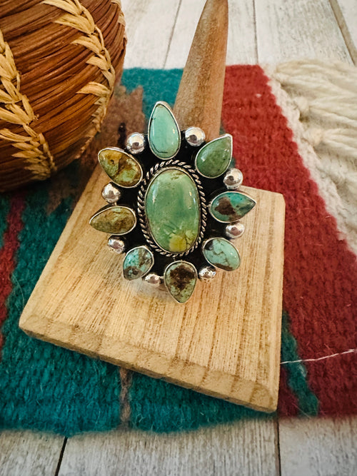 Navajo Sterling Silver & Royston Turquoise Cluster Adjustable Ring