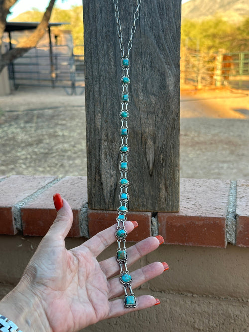 Handmade Royston Turquoise & Sterling Silver Bolo Necklace