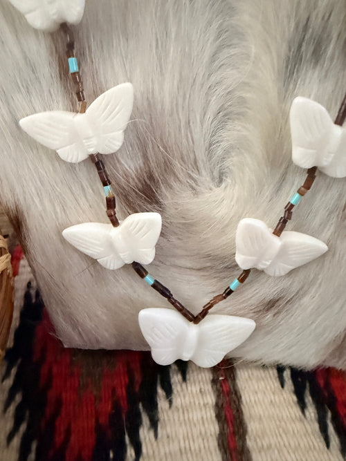Handcrafted Beaded Fetish Butterfly Necklace 28" by Larry Cisco