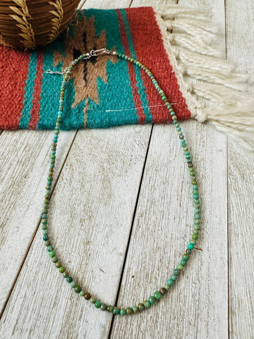 Navajo Turquoise & Sterling Silver Beaded Necklace W/ Extender