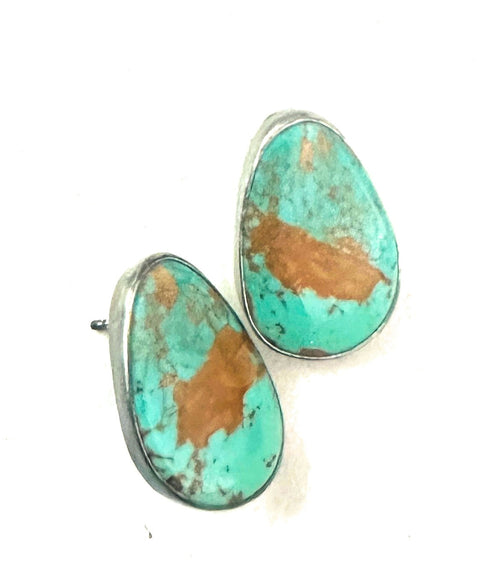 Navajo Royston Turquoise and Sterling Silver Stud Earrings