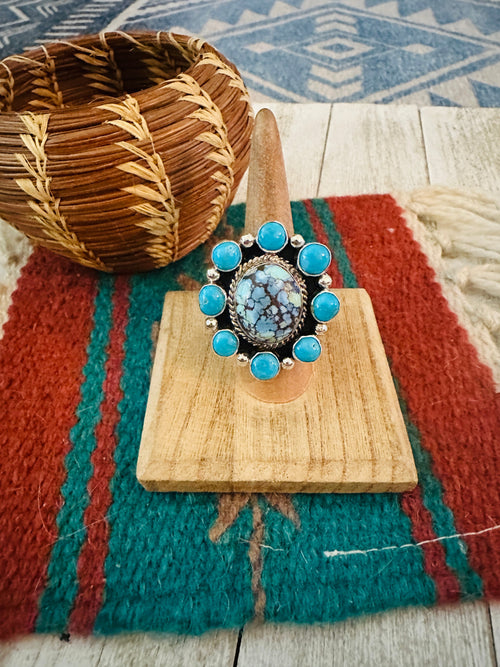 Navajo Sterling Silver & Turquoise Cluster Adjustable Ring