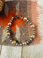 Navajo Gold Filled Sterling & Sterling Silver Pearl Beaded Bracelet