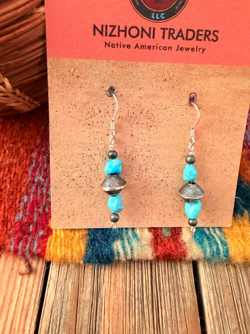 Handcrafted Turquoise & Sterling Silver Pearl Beaded Dangle Earrings