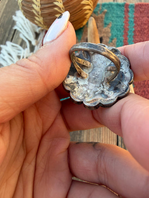 Old Pawn Handcrafted Multi Stone & Sterling Silver Sun Face Ring Size 4.5