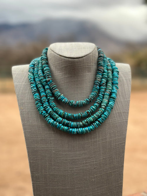 Navajo Kingman Turquoise & Sterling Silver 8mm Beaded Necklace
