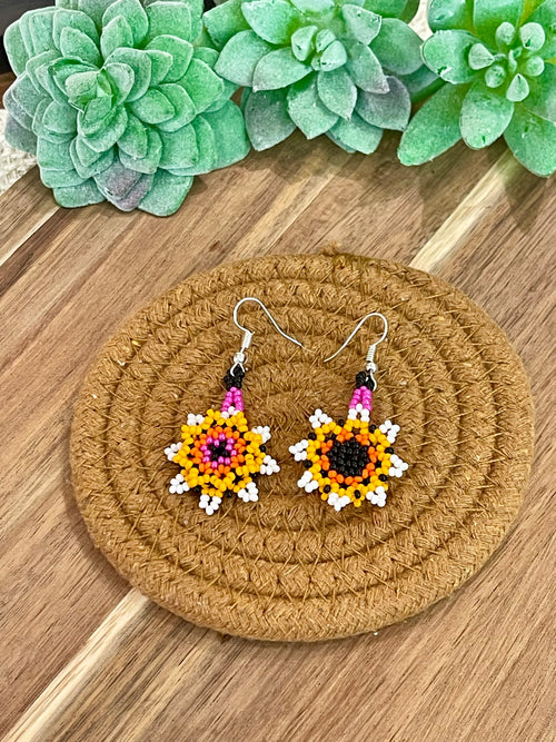 Handmade In Mexico Sterling Silver  , Multi Color Dangle Beaded Earrings