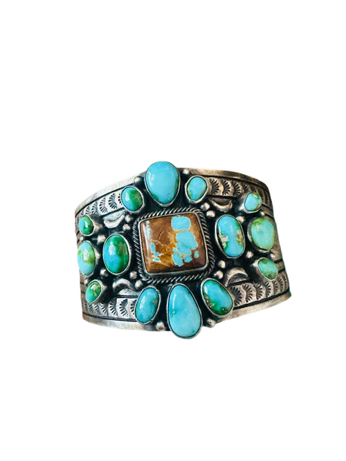 Navajo Sterling Silver, Royston and Sonoran Turquoise Cuff Bracelet by Murphy Platero