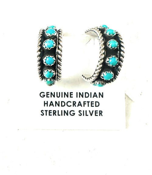 Navajo Sterling Silver & Turquoise Hoop Earrings