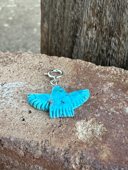 Zuni Hand Carved Turquoise Phoenix Bird Charm