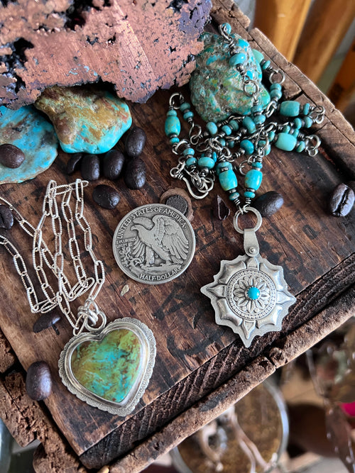 Tularosa Rosary Style Sterling Silver and Turquoise True North Beaded Necklace