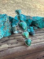 Beautiful Handmade Heart 5 Stone Sonoran Turquoise And Sterling Silver Adjustable Ring