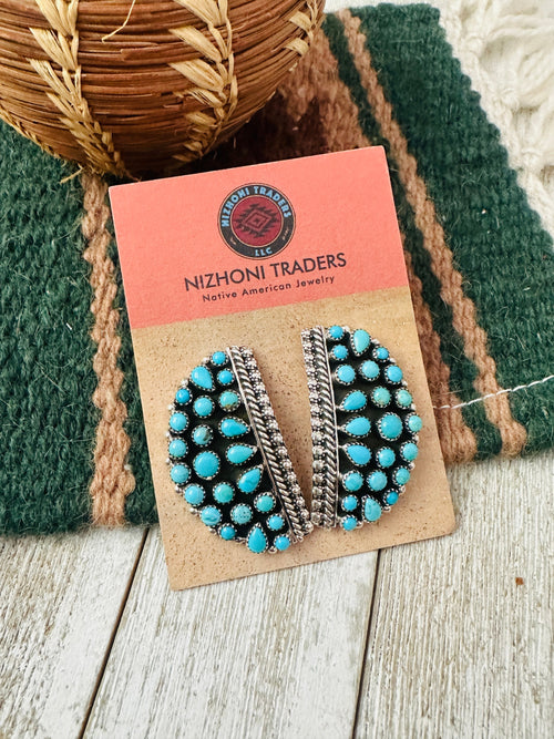 Old Pawn Navajo Sterling Silver & Turquoise Cluster Post Earrings