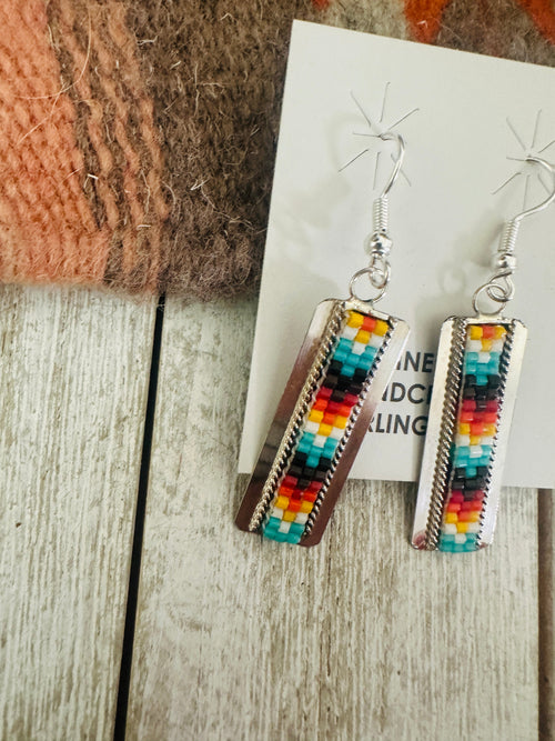 Navajo Handmade Multicolor Beaded Dangle Earrings