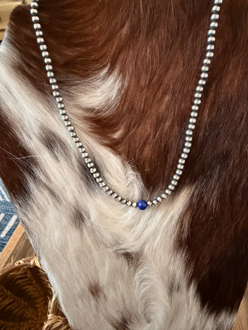 Handcrafted Lapis and Sterling Silver Pearl Beaded Necklace
