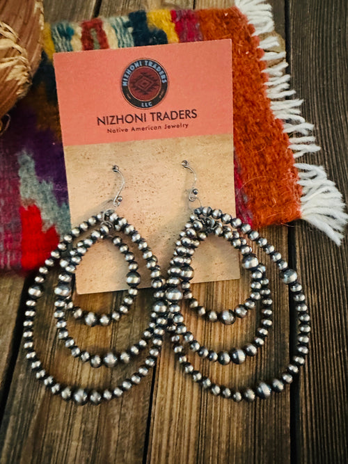 Handcrafted Sterling Silver Pearl Beaded Dangle Hoop Earrings