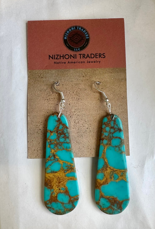 “Spirit of Southwest” Navajo Sterling Silver & Turquoise Slab Dangle Earrings