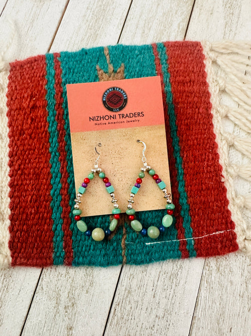 Handcrafted Multi Stone & Sterling Silver Dangle Hoop Earrings