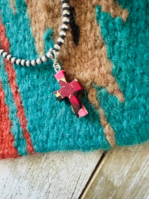 Navajo Hand Carved Rose Dahlia Cross Charm