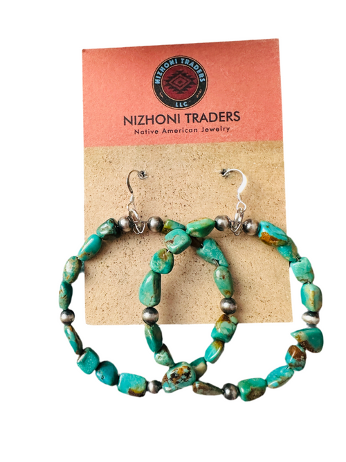 Handcrafted Turquoise & Sterling Silver Beaded Hoop Earrings