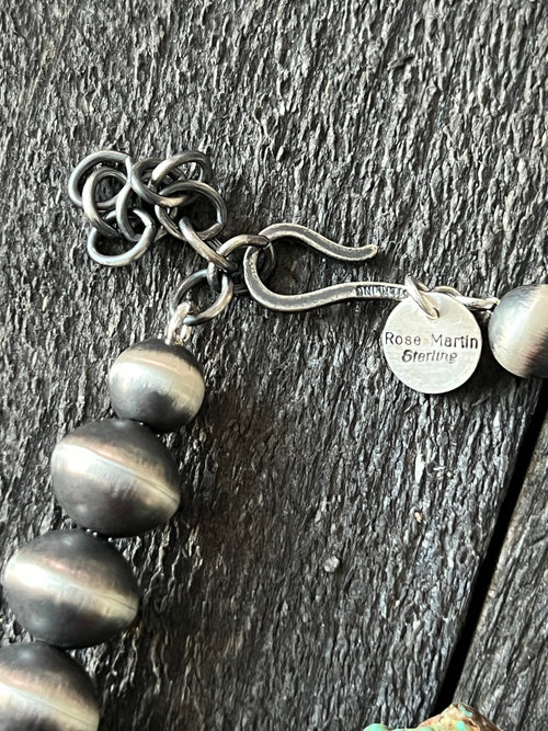 Navajo Sterling Silver Single Strand Beaded Statement Necklace by Rose Martin, 16” + 2”