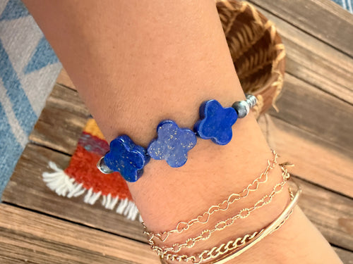Handcrafted Lapis & Sterling Silver Beaded Bracelet