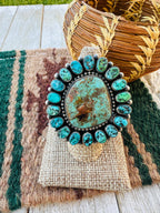 Old Pawn Handcrafted Turquoise & Sterling Silver Cluster Ring Size 7 by B. Yellowhorse