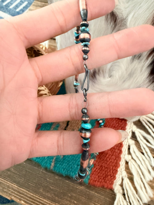 Handcrafted Copper Seed Bead and Turquoise Beaded Necklace
