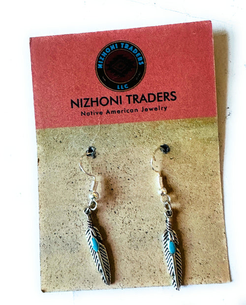 Navajo Turquoise & Sterling Silver Feather Earrings