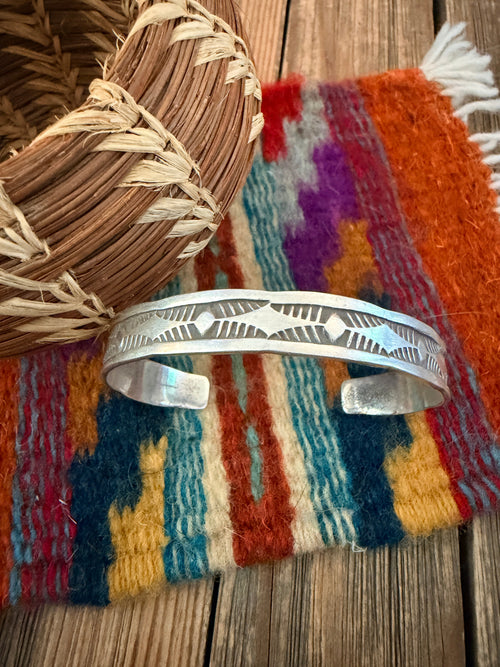 Handcrafted Old Pawn Sterling Silver Cuff Bracelet by Nora Bill