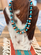 Handcrafted Turquoise & Copper Beaded Necklace Set