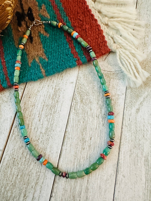 Navajo Turquoise, Spiny & Sterling Silver 16” Beaded Necklace