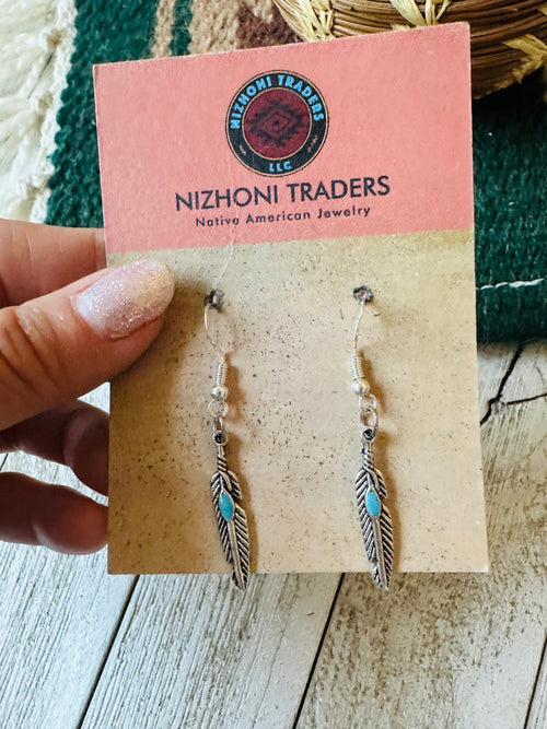 Navajo Turquoise & Sterling Silver Feather Earrings