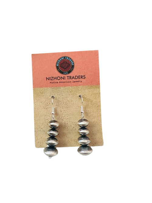 Navajo Sterling Silver Pearl Beaded Dangle Earrings