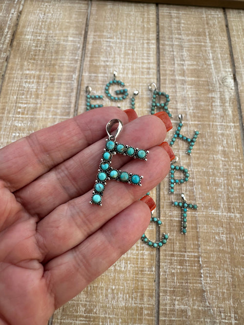 Beautiful Handmade Sterling Silver and Royston Turquoise Letter Pendant