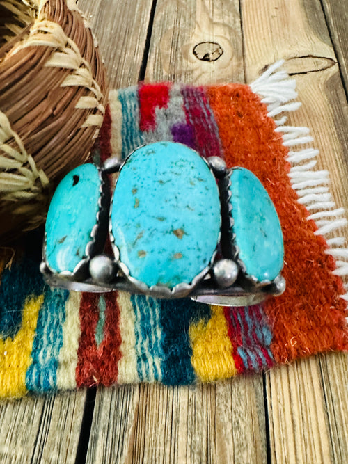 Handcrafted Old Pawn Sterling Silver & Turquoise Cuff Bracelet