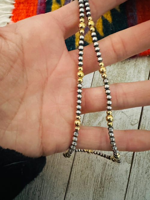 Navajo Sterling Silver & Gold Beaded Necklace