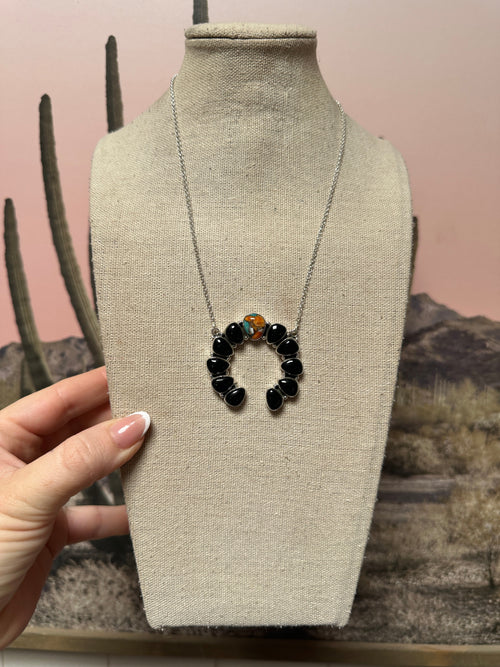 Handmade Onyx, Spice & Sterling Silver Naja Necklace