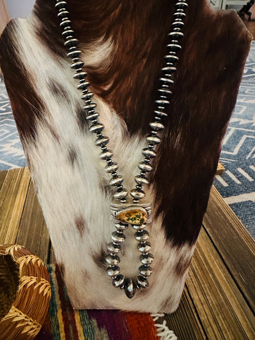 Handcrafted Turquoise & Sterling Silver Beaded Double Sided Jacla Necklace