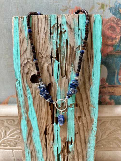 Lapis & Heishi Beaded Pendant Necklace